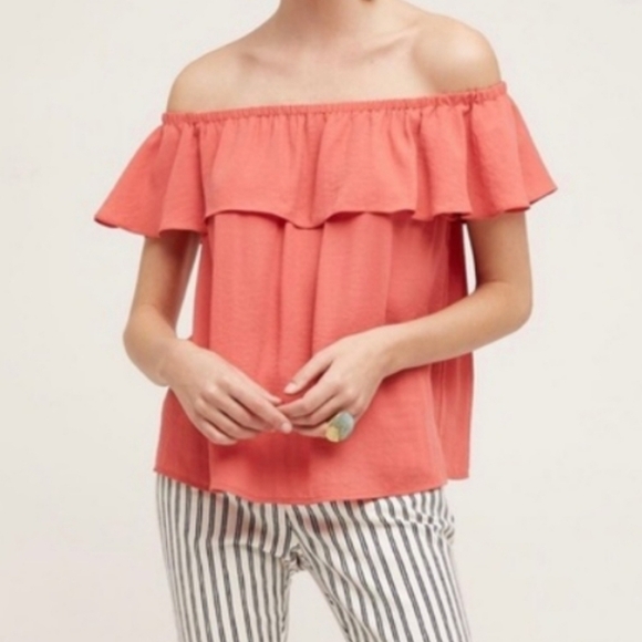 Anthropologie Top S Small Maeve Off Shoulder Ruffle - Picture 1 of 4